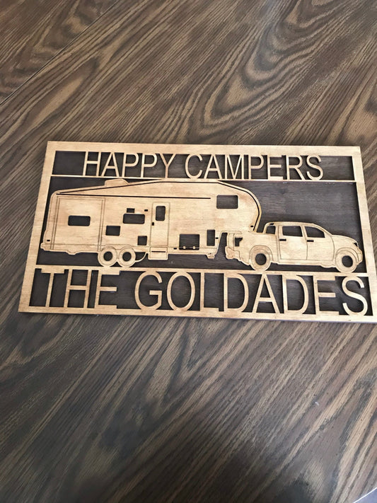 Happy Campers 2 layer wooden sign - Gas City Creative Design & Event https://www.facebook.com/gascitycreative/