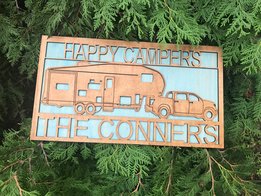 Happy Campers 2 layer wooden sign - Gas City Creative Design & Event Inc.