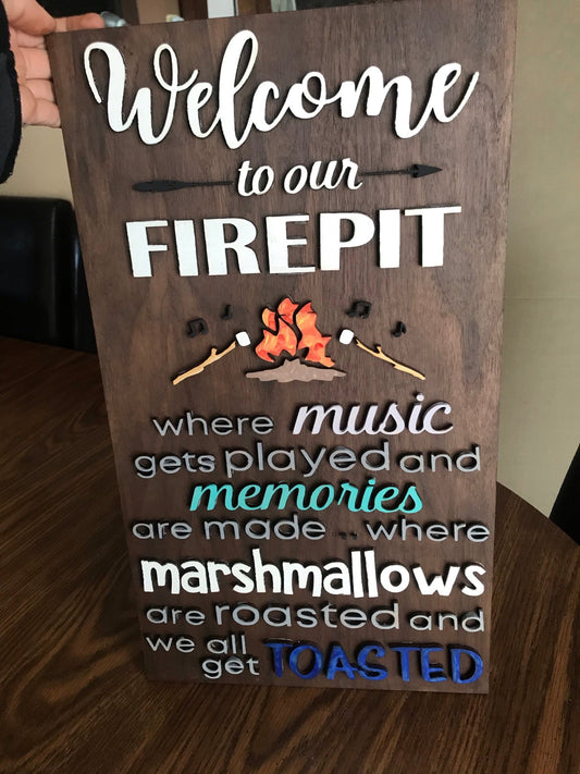 Welcome to our fire pit 3D wood sign - Gas City Creative Design & Event https://www.facebook.com/gascitycreative/